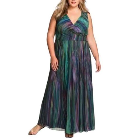 NEW Coldwater Creek Multicolored Surplice Chiffon Rainbow Maxi Dress Sz 12 Lined - Picture 1 of 11